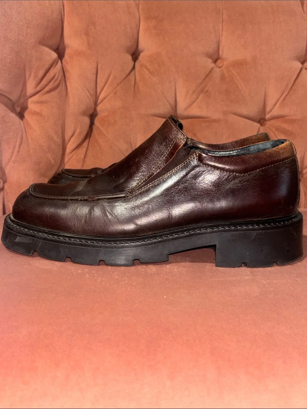 Aldo chunky lug sole burgundy brown leather loafer slip on punk grunge shoe 41